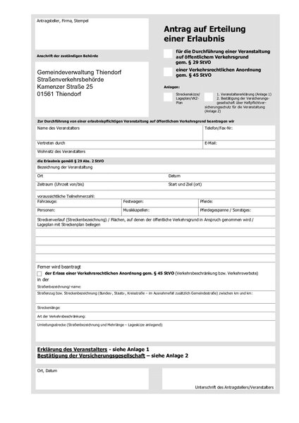 Antrag Veranstaltungserlaubnis nach §29