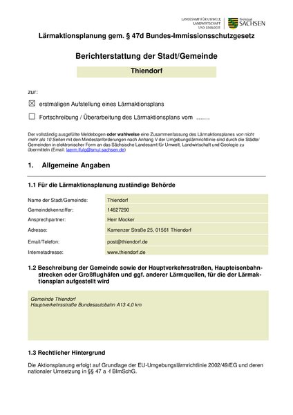 Lärmaktionsplan der Gemeinde Thiendorf