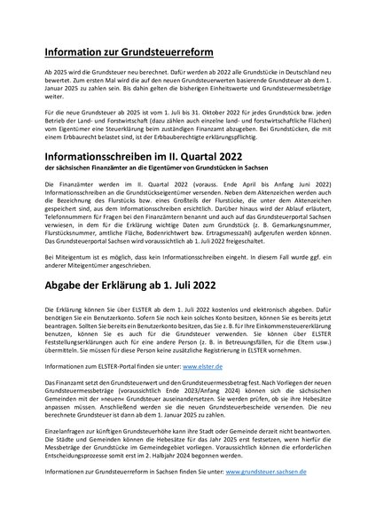 Information zur Grundsteuerreform