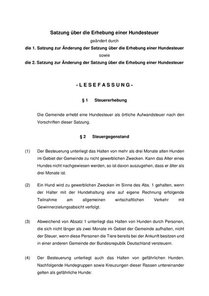 Satzung über die Erhebung einer Hundesteuer