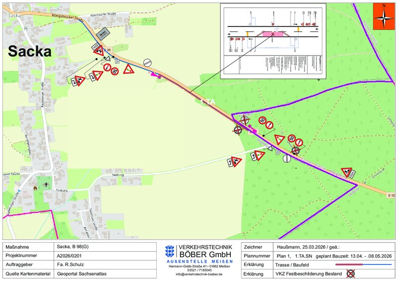 Verkehrseinschränkungen in der Gemeinde Thiendorf ---AKTUALISIERUNG---04.05.2026_Informationen zur Baumaßnahme B 98, OD Thiendorf – Sacka